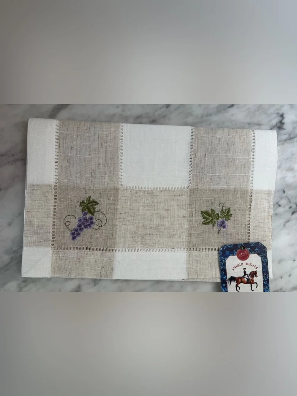 Charles Gallen Irish Textiles Table Runner with Grapes embroidered 14”x 90” NWT